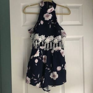 Navy floral high neck romper NWT